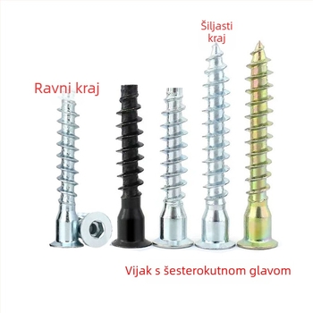 Galvanizirani željezni samorezni vijci s konusnom glavom i unutarnjim šesterokutnim navojem, ravna stražnja strana, za ormariće, M5-7