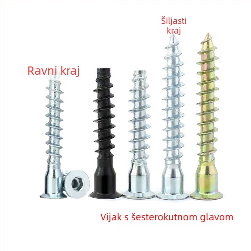 Galvanizirani željezni samorezni vijci s konusnom glavom i unutarnjim šesterokutnim navojem, ravna stražnja strana, za ormariće, M5-7