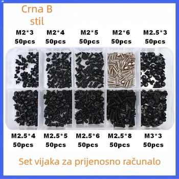 Set vijaka za prijenosno računalo s potopljenom glavom, veličine M2, M2.5 i M3 – 500 komada