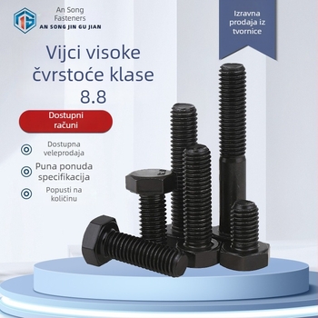 8.8 visokou otpornosti vanjske šestokutne vijčane, crne šesterokutne glave, produžne vijčice, veličine M6–M16, materijal 45# čelik, galvanizirano.