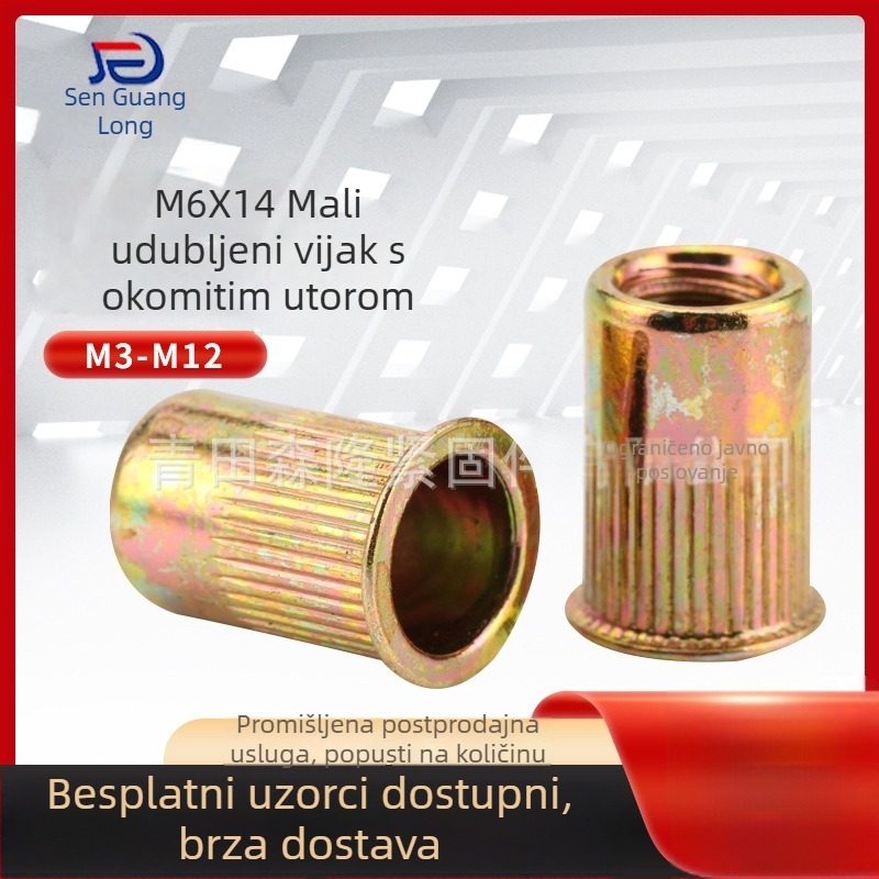 M6x14 rivet matica, konusna glava i žljebasta površina, od ugljičnog čelika galvanizirano