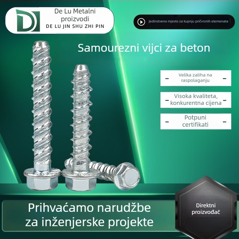 Betonski samorezni vijak s proširenjem, šesterokutna glava, podloška i prirubni sidreni vijak