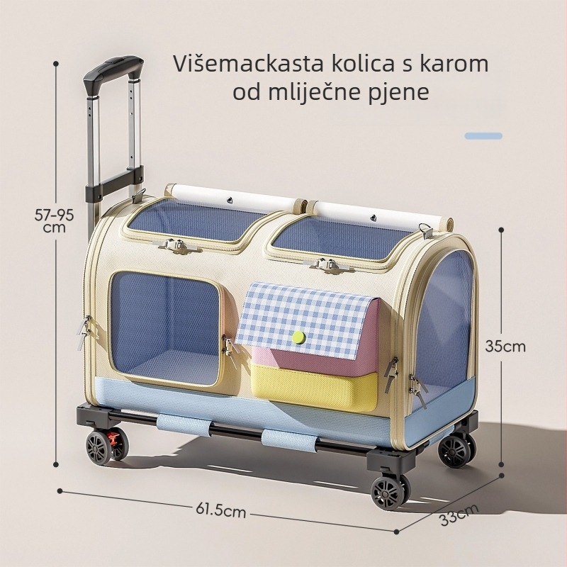 Torba za putovanje mačaka, prijenosna za dvije mačke, velika kapaciteta za kućne ljubimce, torba s kotačićima