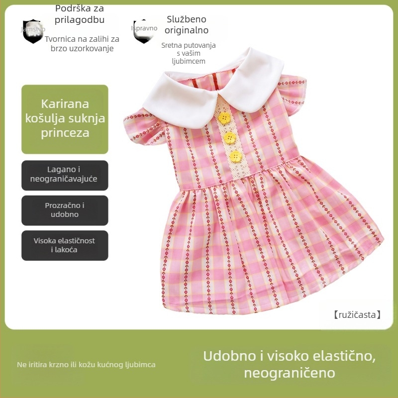 Ljetna lagana haljina za psa s kariranim uzorkom, suknja u stilu princeze, protiv ispada dlake