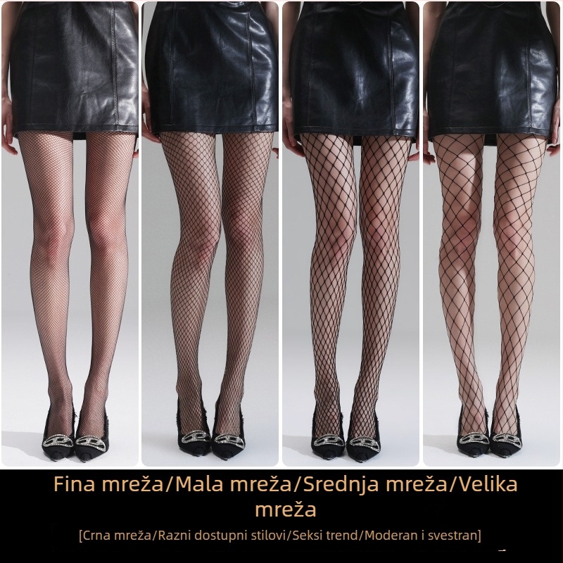 Crne mrežaste hulahopke, seksi, otvoreni mrežni uzorak, veličine S/M/L, za klub, proljeće-ljeto.