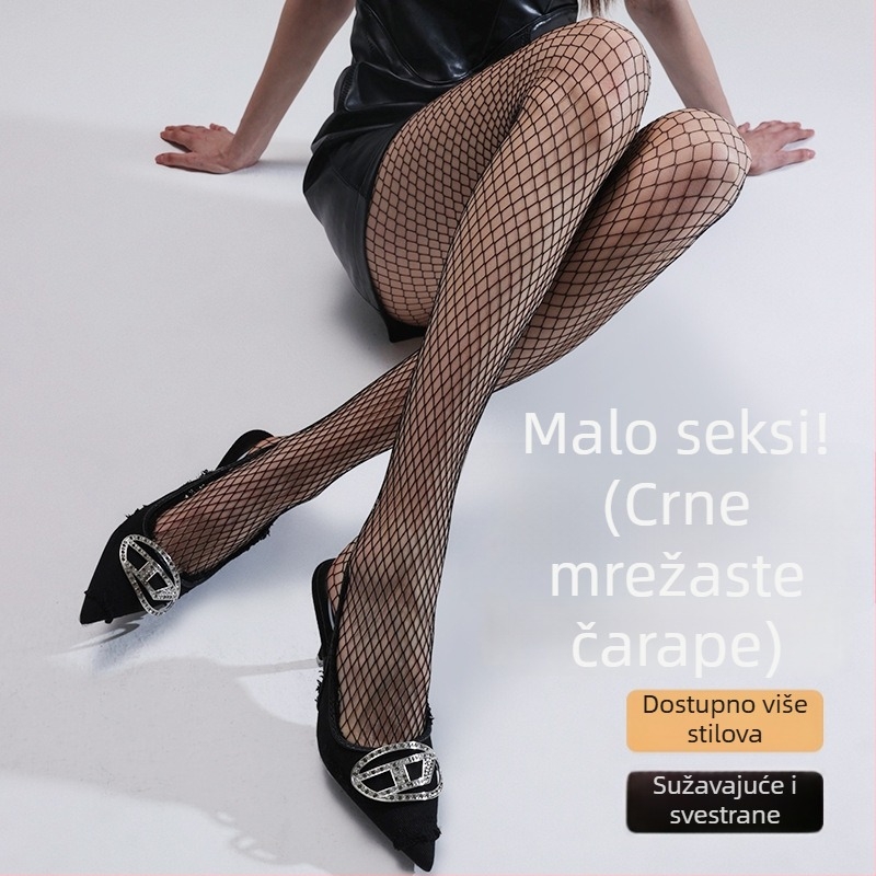 Crne mrežaste hulahopke, seksi, otvoreni mrežni uzorak, veličine S/M/L, za klub, proljeće-ljeto.