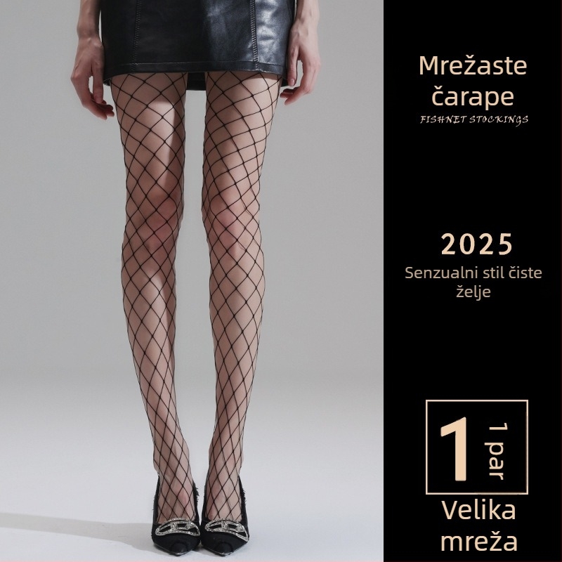 Crne mrežaste hulahopke, seksi, otvoreni mrežni uzorak, veličine S/M/L, za klub, proljeće-ljeto.