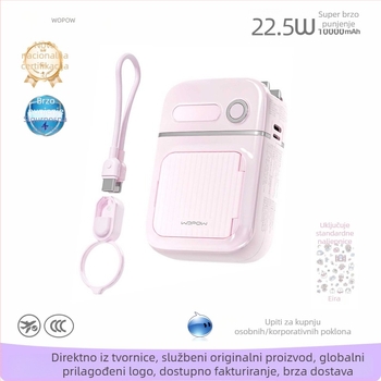 Power banka s ugrađenim kabelom, 20000 mAh, 3C certificiran model 2026, ultra tan i kompaktan, brzo punjenje PD3.0