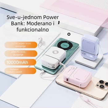 Power banka s ugrađenim kabelom, 20000 mAh, 3C certificiran model 2026, ultra tan i kompaktan, brzo punjenje PD3.0