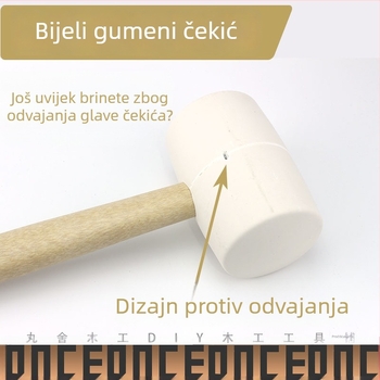Bijeli gumeni čekić s drvenom drškom za pločice i podne ploče – bez tragova