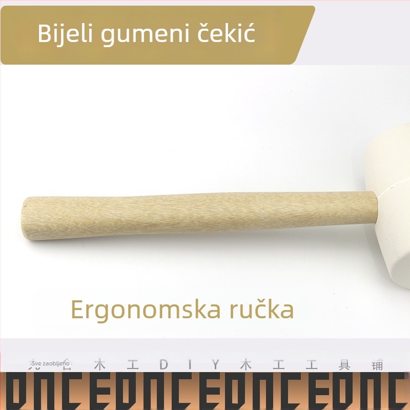 Bijeli gumeni čekić s drvenom drškom za pločice i podne ploče – bez tragova