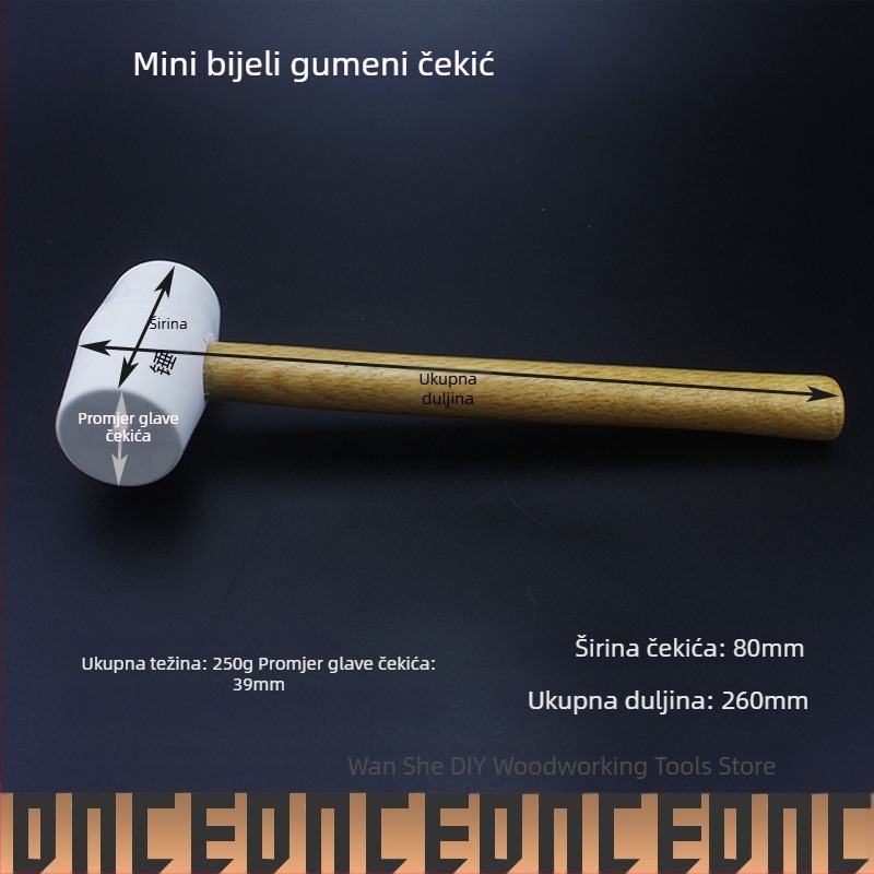 Bijeli gumeni čekić s drvenom drškom za pločice i podne ploče – bez tragova
