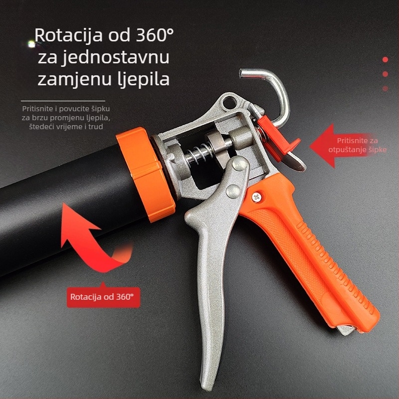 Teški pištolj za silikon za staklo s automatskim prekidanjem protoka, uštedu snage, univerzalni silikon aplikator