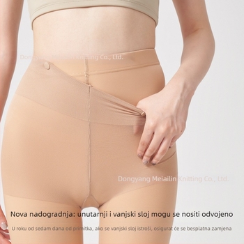 Ženske hulahopke s flis podstavom, dvostruki sloj, odvojiva nude podstava, crne prozirne
