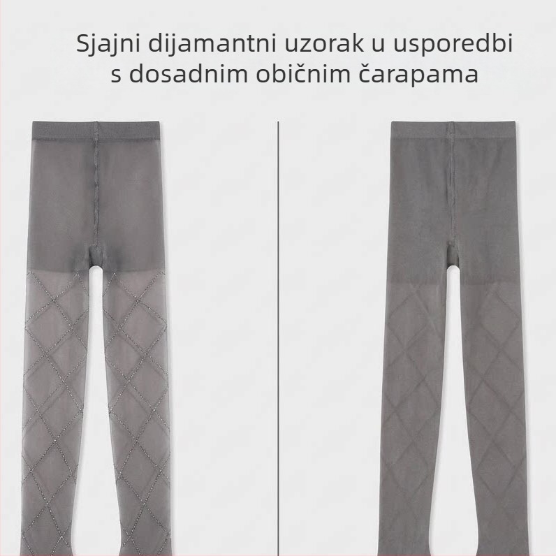Sive čarape s dijamantnim uzorkom i srebrnim jacquardom, sjajne i tanke za ljeto