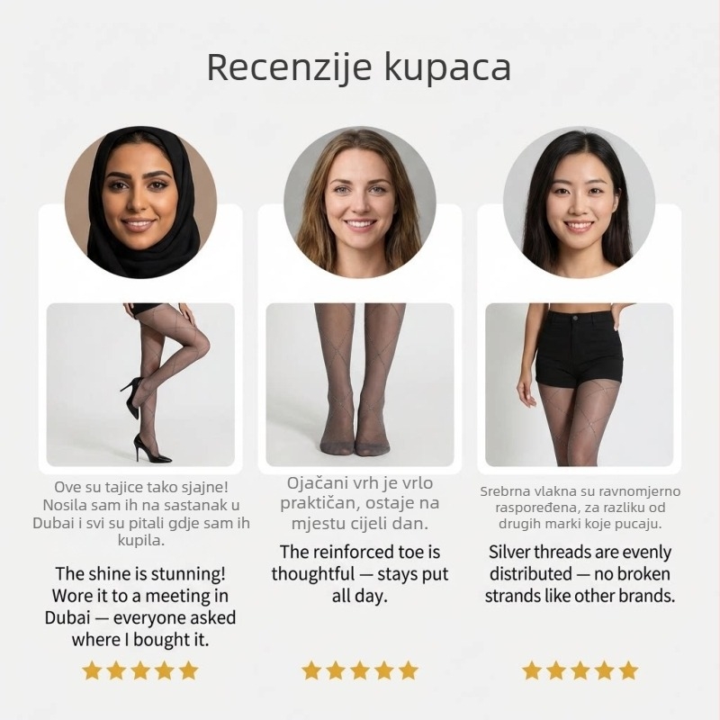 Sive čarape s dijamantnim uzorkom i srebrnim jacquardom, sjajne i tanke za ljeto