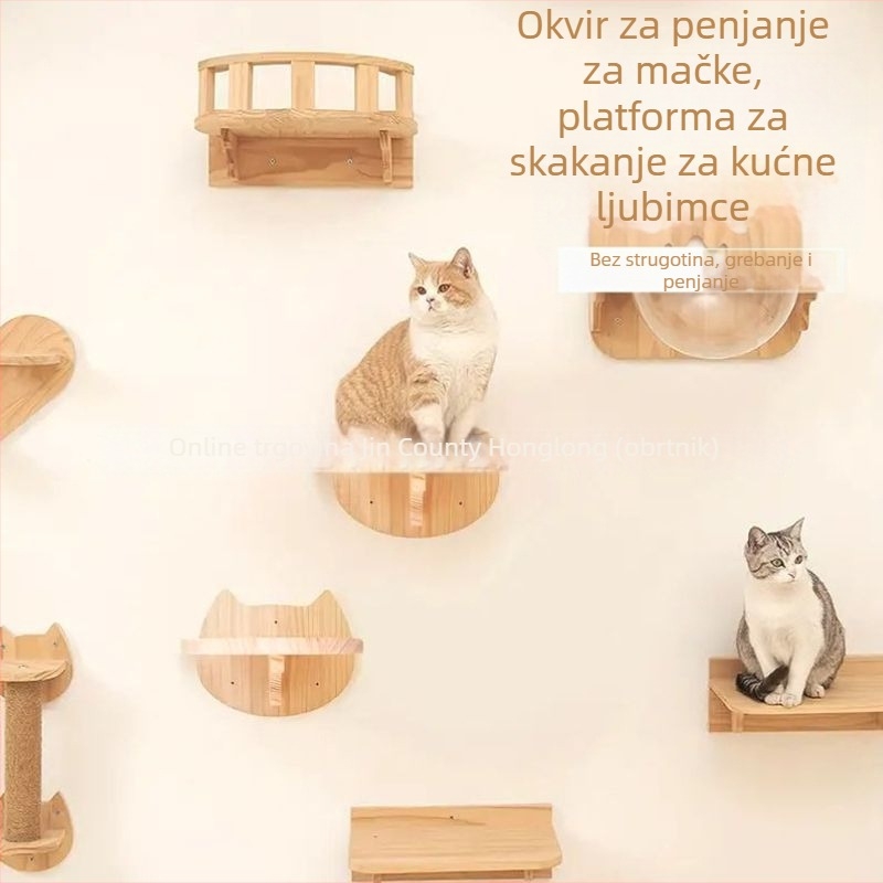 Drveni zidni okvir za penjanje mačaka, kućica u obliku svemirske kapsule i kreativna viseća polica