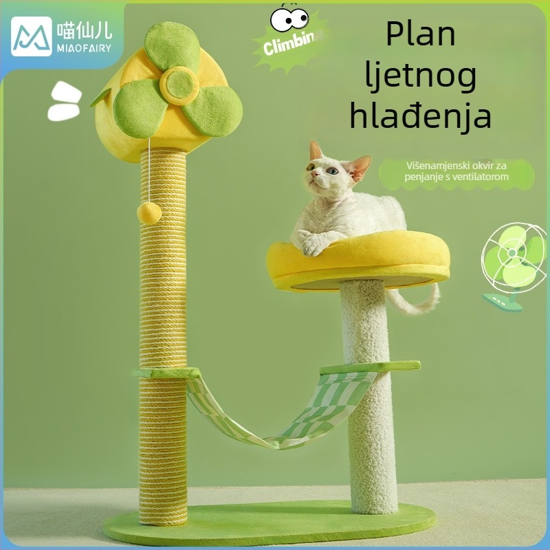 Kreativno DIY mačje stablo za penjanje s ventilatorom, otporno na habanje, kompaktno po prostoru, malo dimenzije, od ploče visoke gustoće, pogodno za velike i male mačke