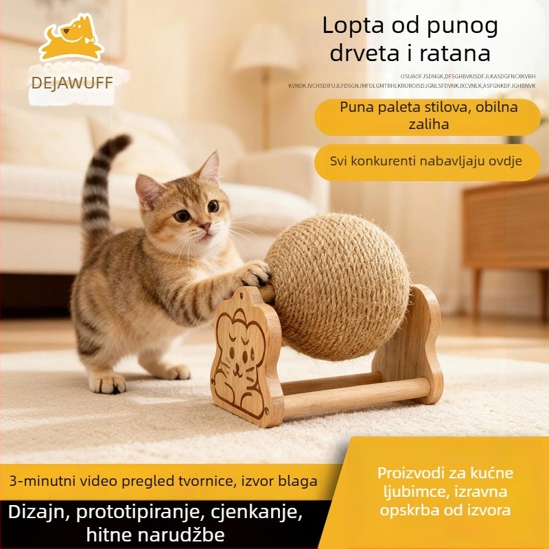 Sisal kuglica za grebanje mačaka uz vertikalni penjački okvir — otporna na habanje, bez vlakana, igračka za samostalnu zabavu i ublažavanje dosade