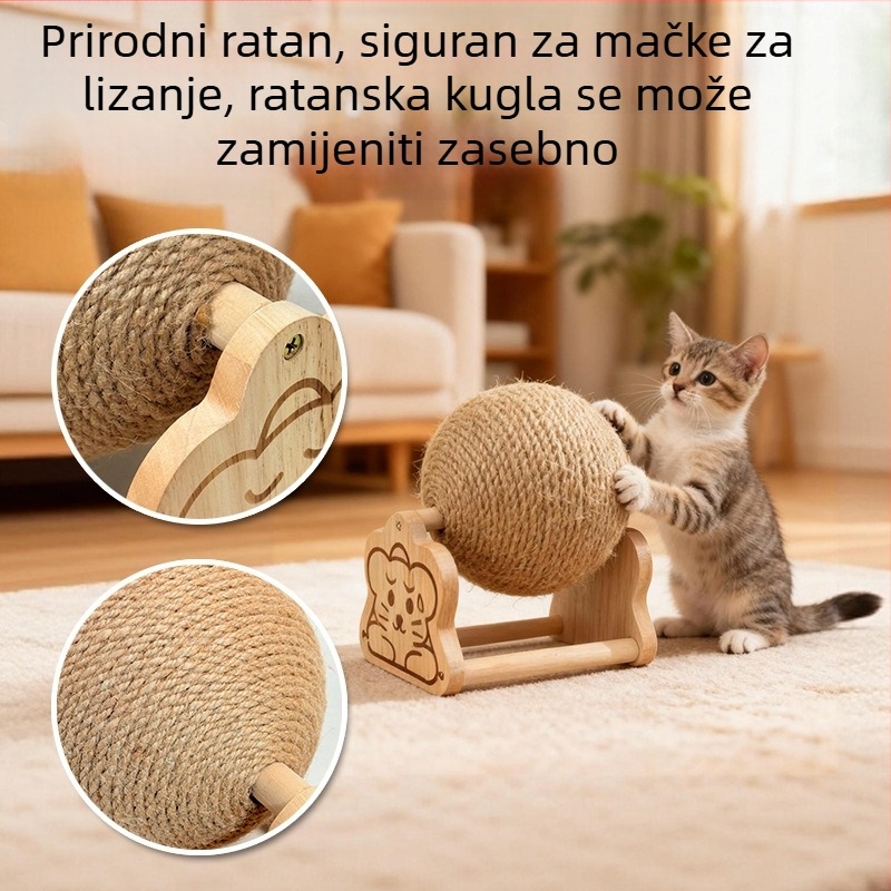 Sisal kuglica za grebanje mačaka uz vertikalni penjački okvir — otporna na habanje, bez vlakana, igračka za samostalnu zabavu i ublažavanje dosade