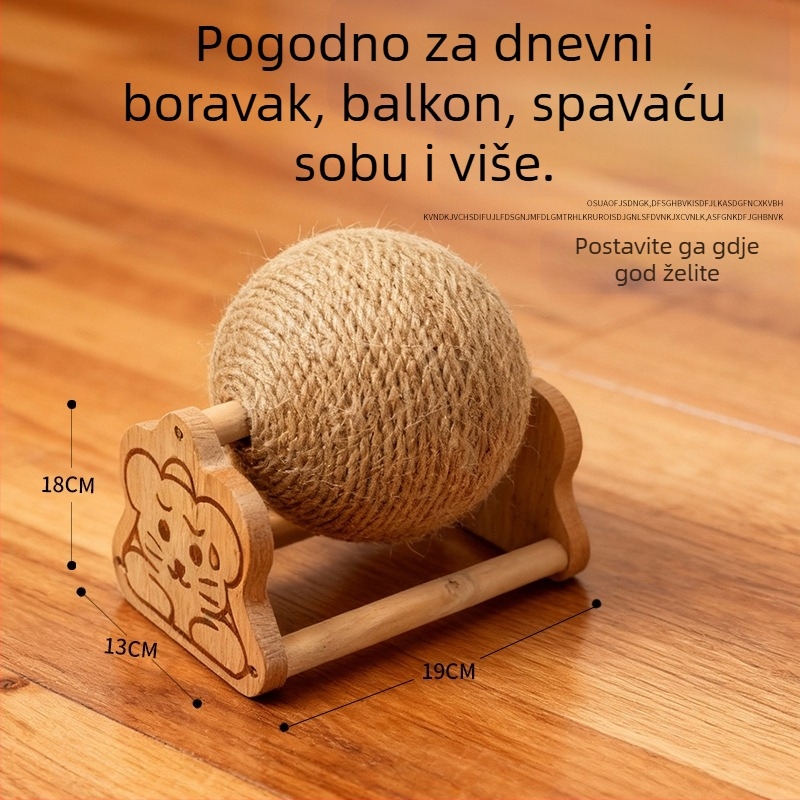 Sisal kuglica za grebanje mačaka uz vertikalni penjački okvir — otporna na habanje, bez vlakana, igračka za samostalnu zabavu i ublažavanje dosade