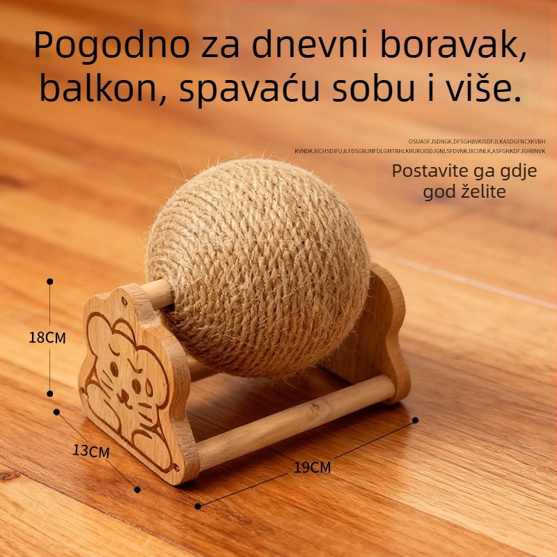 Sisal kuglica za grebanje mačaka uz vertikalni penjački okvir — otporna na habanje, bez vlakana, igračka za samostalnu zabavu i ublažavanje dosade