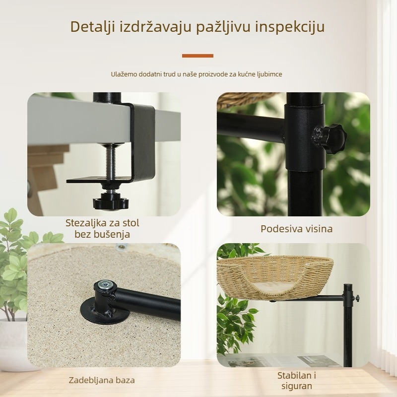 Mačje ležište za stolom s hamakom, 360° rotacija, podesiva visina, viseći nosač