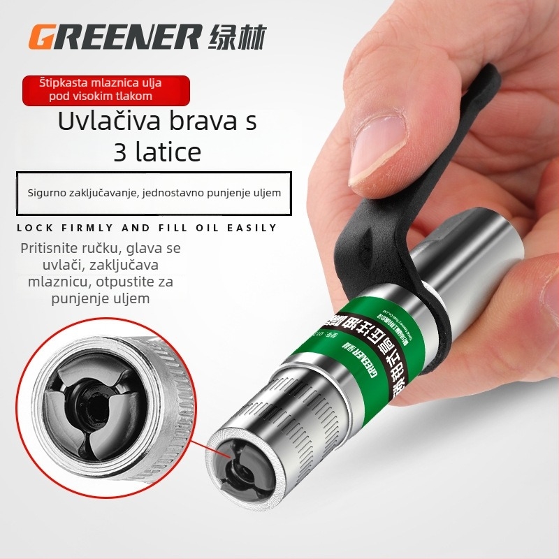 Green Forest visokotlačna pištolj za mazivo – ručni tip s kopčom, samouzključavajuća pneumatska glava, komplet za punjenje