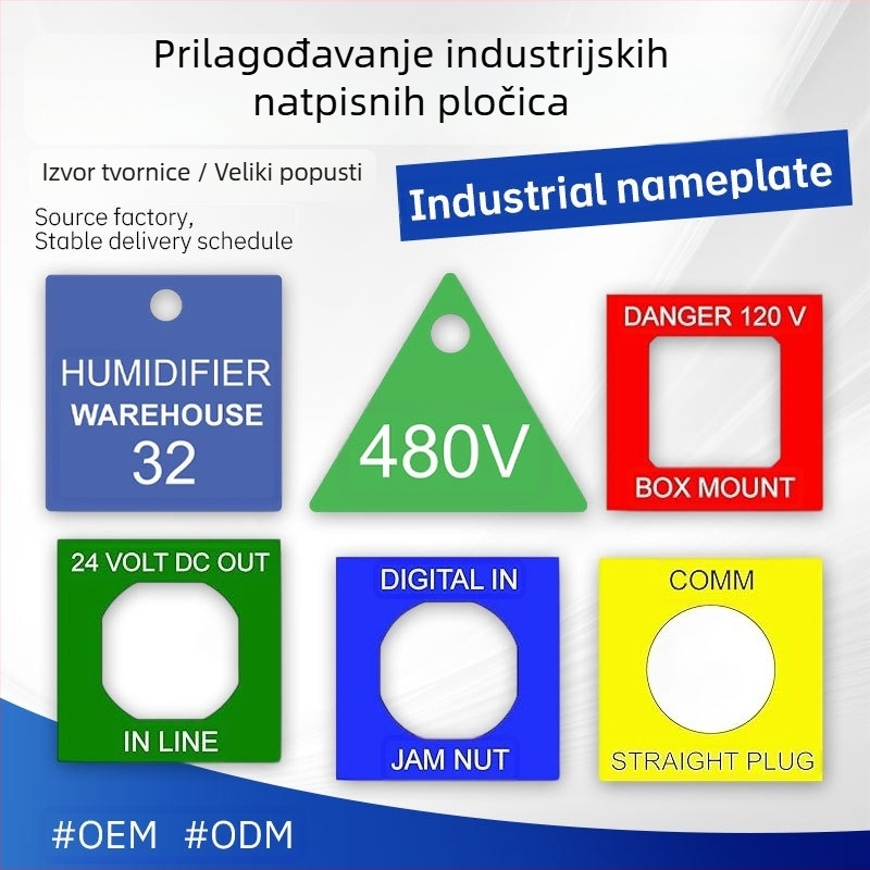 UV-otiskane aluminijske pločice, oznake prekidača i nehrđajuće čelične pločice za električnu i mehaničku opremu te kućanske uređaje