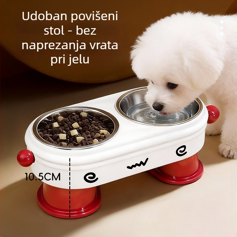 Podignuta zdjela za pse za hranu i vodu, protiv prevrtanja, potpora za vrat, dvostruka zdjela, individualno pakirana