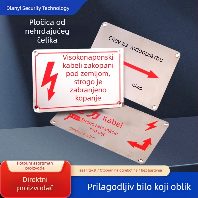 Značice od nehrđajućeg čelika za industrijsku opremu — brušena završnica, identifikacijske pločice i indikacijski znakovi, sitotisak