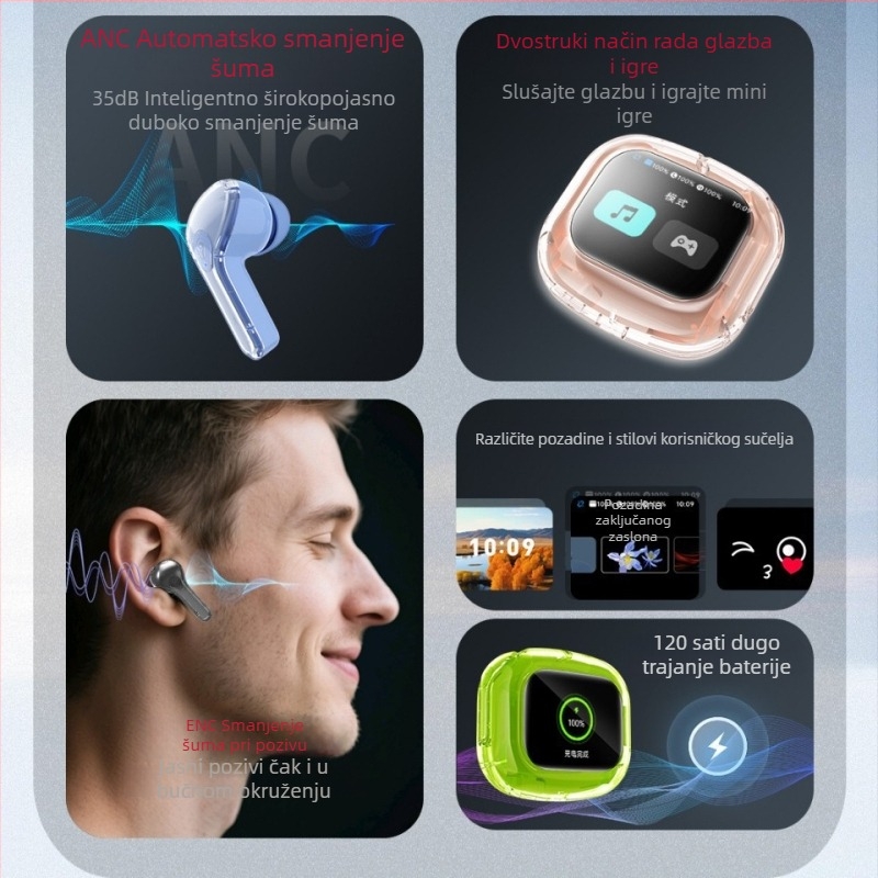 Nothing Bluetooth slušalice 2026 – dodirna kontrola, aktivno otklanjanje šuma, dugotrajna baterija, bežične sportske slušalice s zaslonom