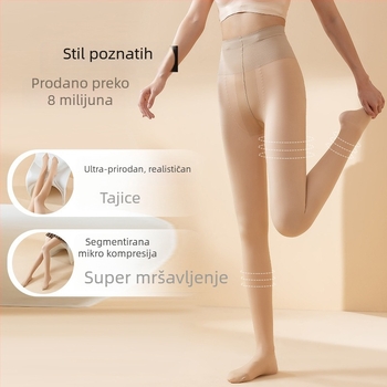 Xiaoyahezi 720-iglični gumb stil čarape za žene, s fleece podstavkom, dvostruko prozirne tajice za jesen-zimu