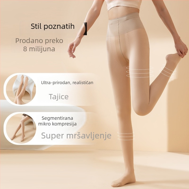 Xiaoyahezi 720-iglični gumb stil čarape za žene, s fleece podstavkom, dvostruko prozirne tajice za jesen-zimu