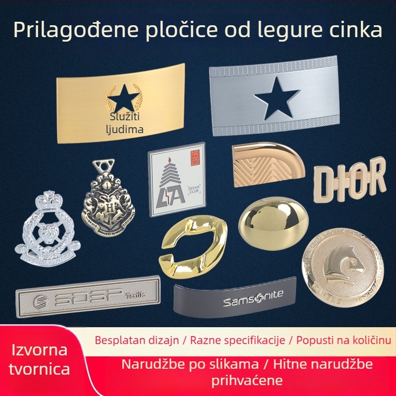 Tablice od cinkove legure za torbe, dodatke za odjeću, metalne dijelove, etikete za staklene boce i metalne pločice s slovima