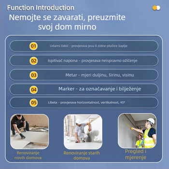 Set alata za inspekciju kuće s elektrikarskim čekićem i kutijom alata, za predaju završene ili roh kuće