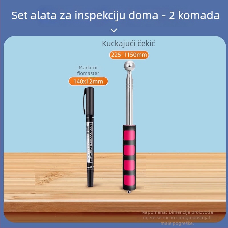 Set alata za inspekciju kuće s elektrikarskim čekićem i kutijom alata, za predaju završene ili roh kuće