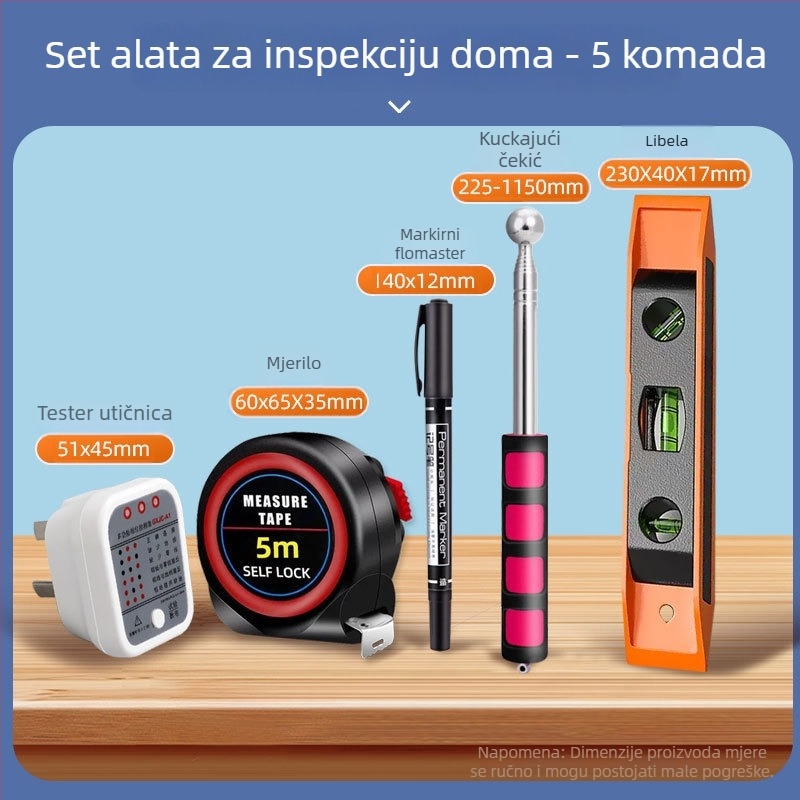 Set alata za inspekciju kuće s elektrikarskim čekićem i kutijom alata, za predaju završene ili roh kuće