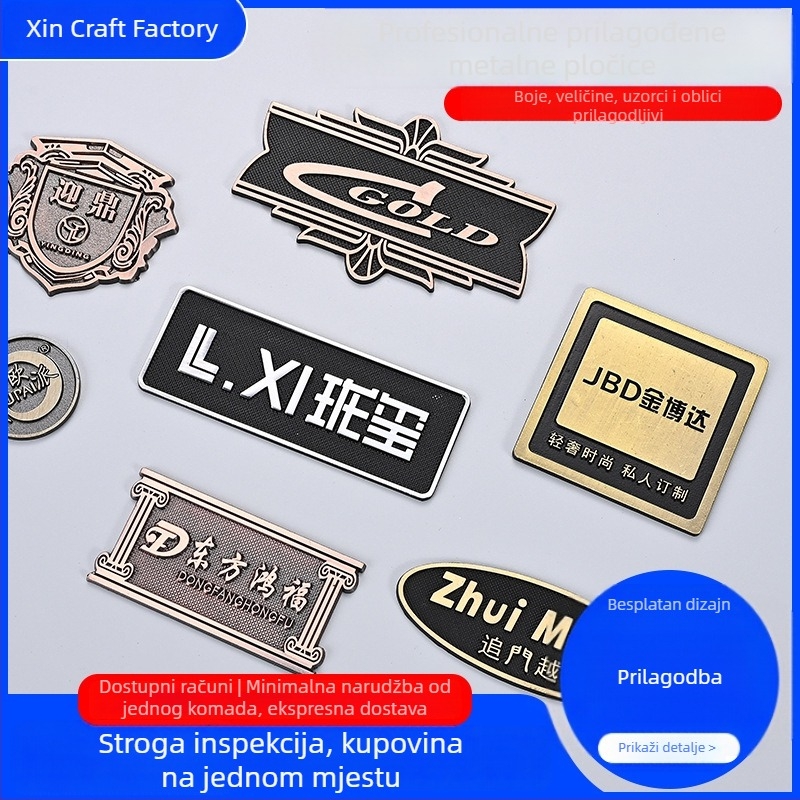 Personalizirani metalni znak za sigurnost, legura željezo-bakar-cink, elektroplatni premaz, visok sjaj, brušeni aluminij i nehrđajući čelik — pločica s natpisom