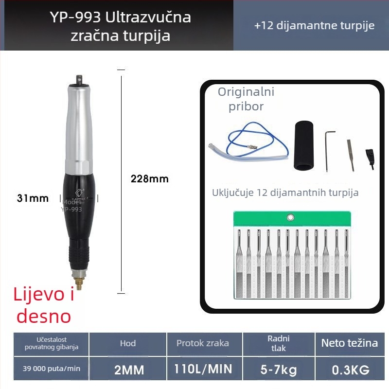Ultrazvučna pneumatska datoteka brusilica za kalupe, pneumatski pogon pogonjena polirna mašina, datoteka za rubove, recipročna polirna mašina
