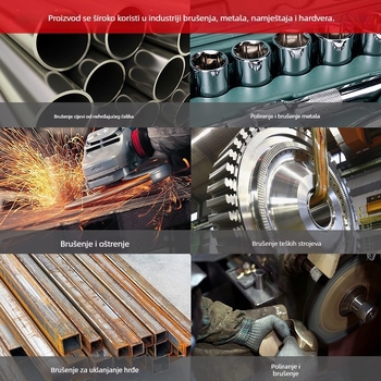 ISO-certificirani abrazivni disk s podlogom od poliesternog platna za obradu metala i završnu obradu; promjer 100–500 mm, unutarnji promjer 16 mm, debljina 25–100 mm, zrnatost 60–1000.