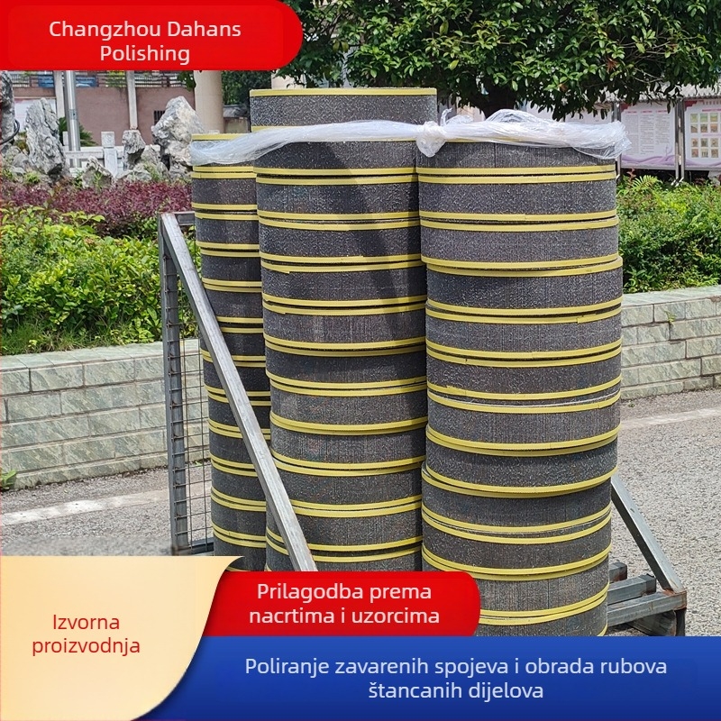 ISO-certificirani abrazivni disk s podlogom od poliesternog platna za obradu metala i završnu obradu; promjer 100–500 mm, unutarnji promjer 16 mm, debljina 25–100 mm, zrnatost 60–1000.