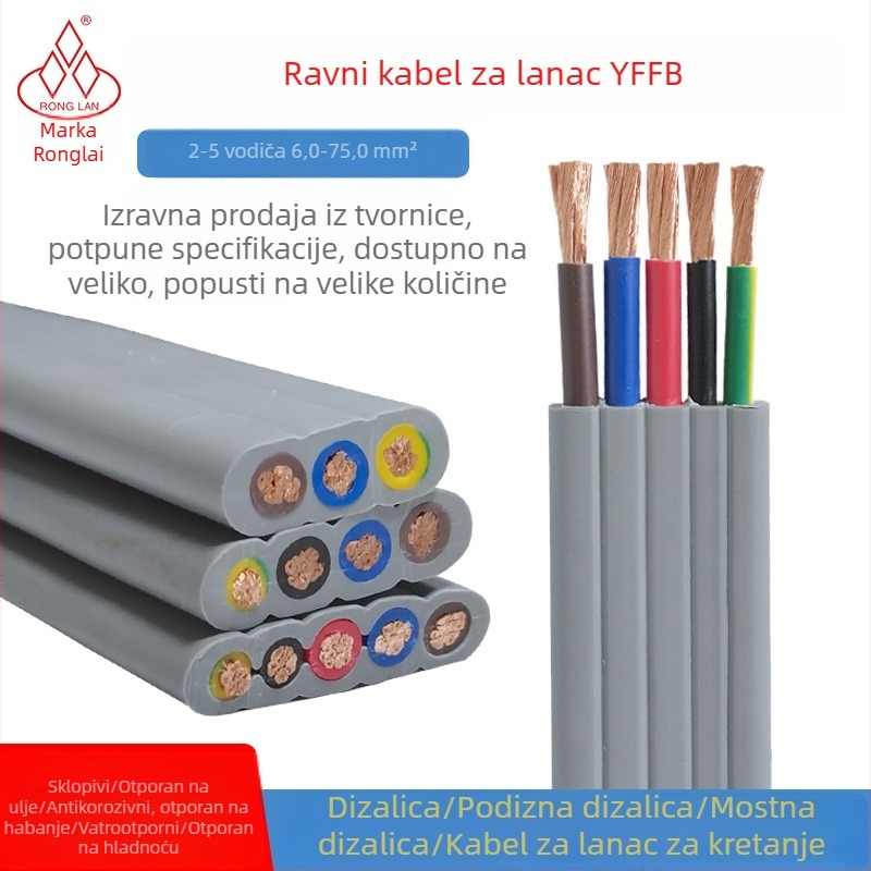 Ravan kabel s vodilicom lanca za dizalice, model YFFB2, 3–5 vodiča, presjek 6/16/35/70 mm²