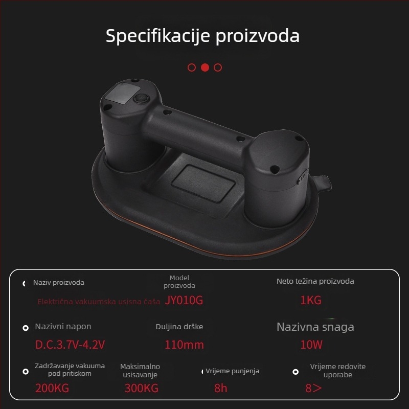Električni podizač s vakuumskim čašicama za fiksiranje stakla i pločica, teški dizajn, s dvostrukim motorom