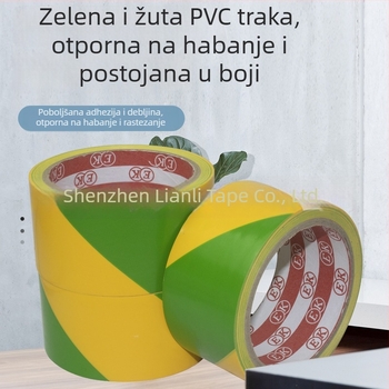 Zeleno-žuta podna traka za upozorenje i označavanje zona, visoka adhezija, vodootporna, širina 4 cm, duljina 18 m, PVC.