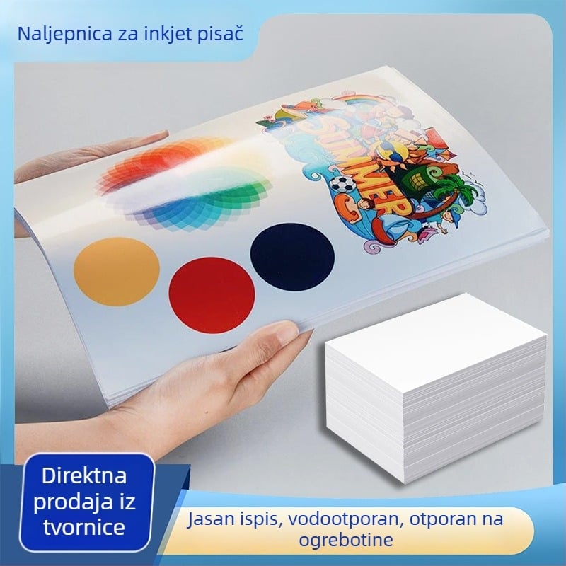 Prozirni samoljepljivi PET papir za lasersko i inkjet tiskanje, sjajan, vodootporan i otporan na ulje