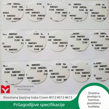 Industrijska dvostruka ljepilna traka za ABS ploču, Crown serija 512/513, akrilno ljepilo, visoka viskoznost; pogodna za papir, plastiku, hardver i digitalne proizvode; temperaturni raspon -20 do 80 °C.