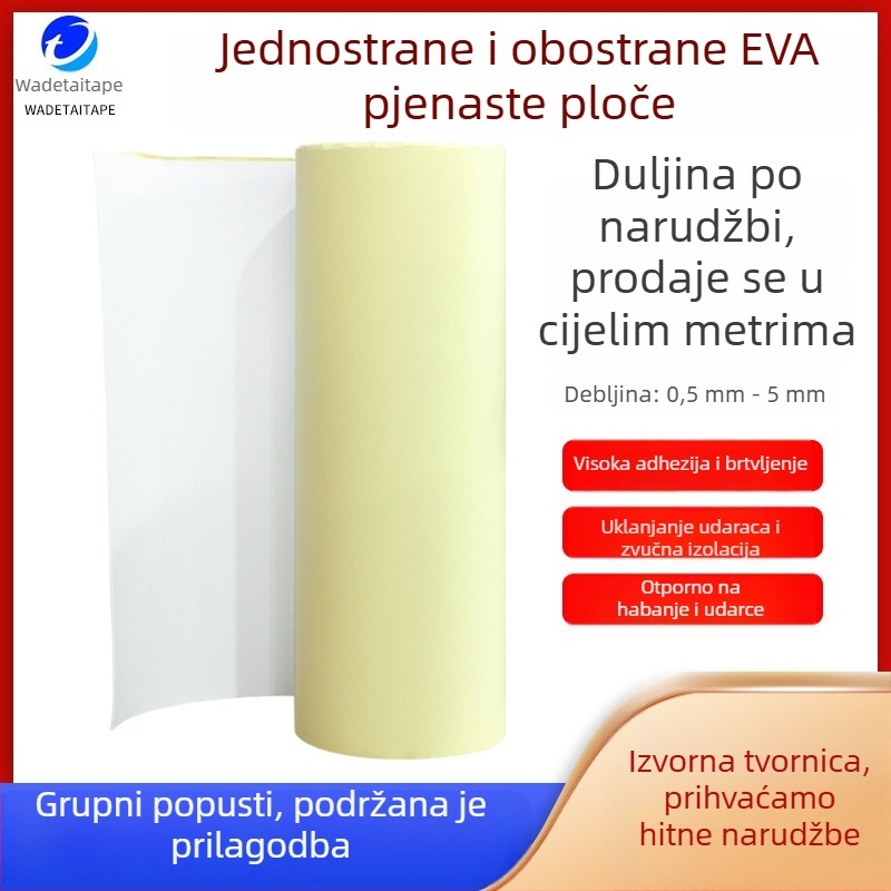 Bijela EVA pjena traka, jednostrana ljepiva traka, ublažavanje udara i zvučna izolacija, pjenasti podložak debljine 1–5 mm