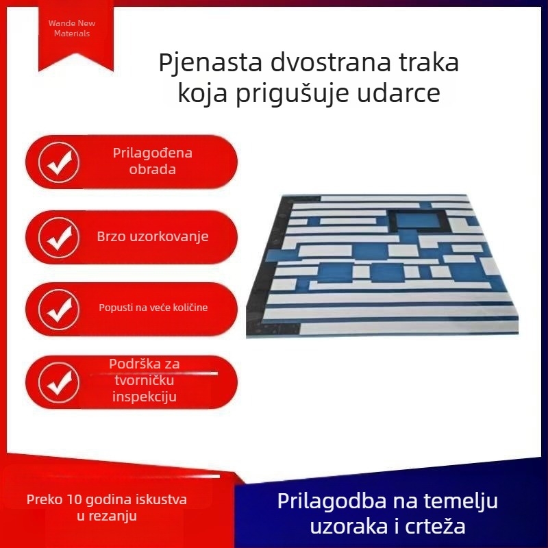 Pjenasta dvostruka ljepiljiva traka, vodootporna i ublažava udarce, industrijski izrez po mjeri