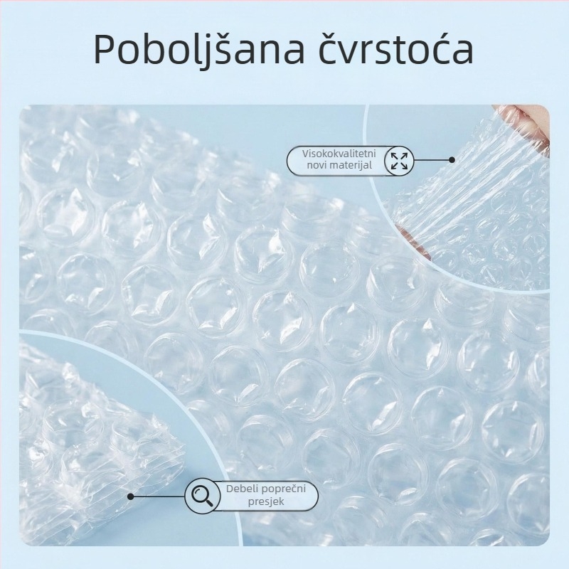 Debeli prozirni crni mjehurični film za zaštitno pakiranje i ublažavanje udara; širina 20-120 cm, promjer mjehurića 1 cm, visina 2 mm; pogodno za kozmetiku i elektroniku